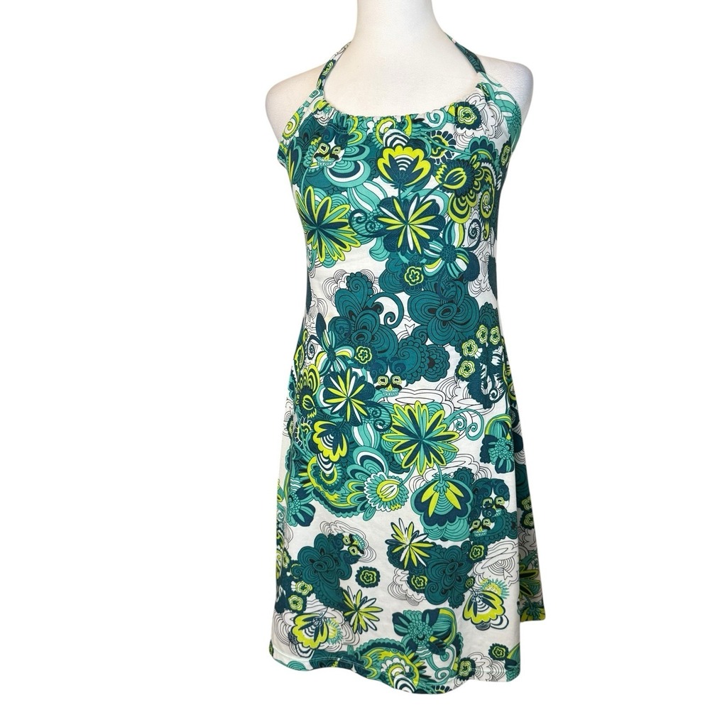 Prana Green & White Floral Print Sleeveless Dress Size Small Athletic Outdoor